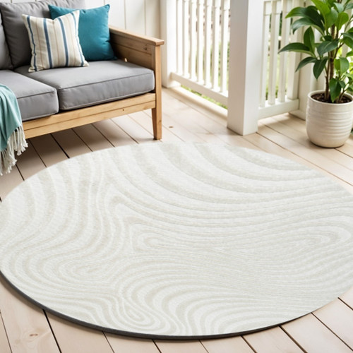 6' Cream And Ivory Round Abstract Indoor Outdoor Area Rug