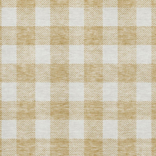 9' X 12' Gold And Ivory Plaid Washable Area Rug With UV Protection