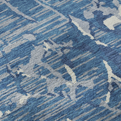 3' X 5' Blue Ivory And Gray Striped Washable Area Rug With UV Protection