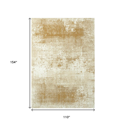 9' X 13' Gold And Beige Abstract Washable Area Rug With UV Protection