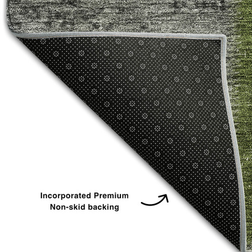8' Olive Green And Gray Patchwork Washable Round Rug With UV Protection