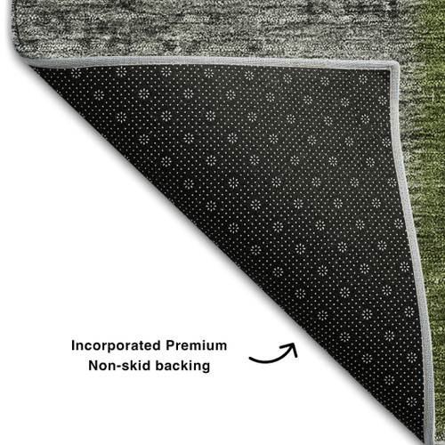 8' Olive Green And Gray Patchwork Washable Round Rug With UV Protection
