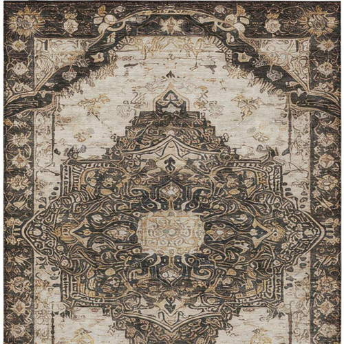 5' X 8' Brown And Chocolate Floral Medallion Washable Indoor Outdoor Area Rug
