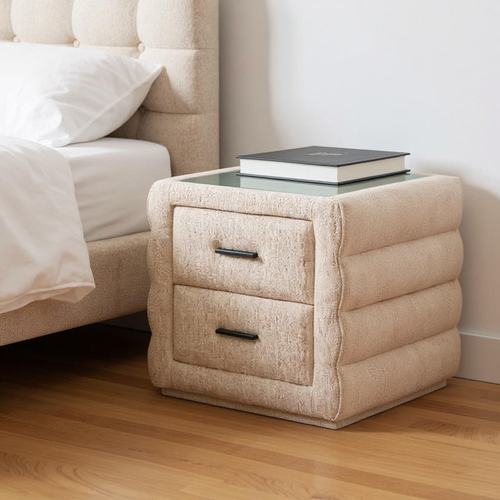 17" Beige Wood Pedestal End Table