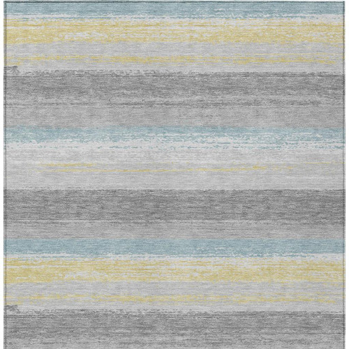 3' X 5' Silver And Taupe Striped Washable Indoor Outdoor Area Rug
