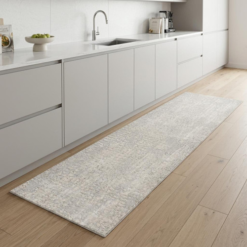 8' Ivory And Gray Abstract Non Skid Runner Rug