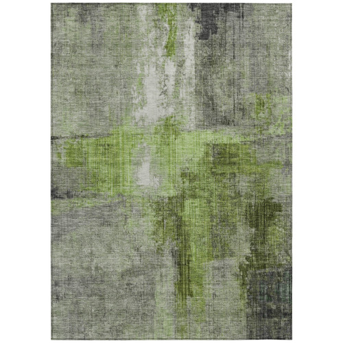 9' X 12' Fern Green And Gray Abstract Washable Indoor Outdoor Area Rug