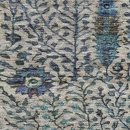 10' X 14' Brown And Teal Floral Vines Washable Area Rug With UV Protection