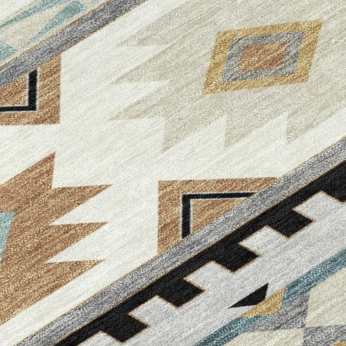 8' Gray And Silver Round Southwestern Washable Indoor Outdoor Area Rug