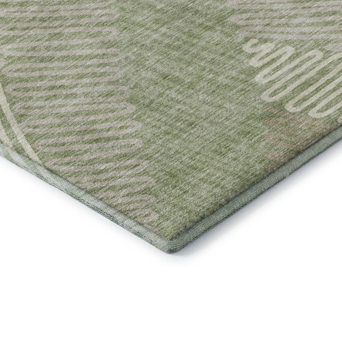 5' X 8' Artichoke Green And Beige Floral Washable Area Rug With UV Protection