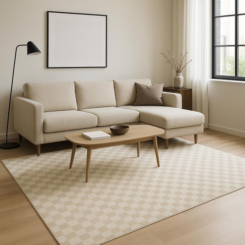 5' X 7' Beige Checkered Area Rug