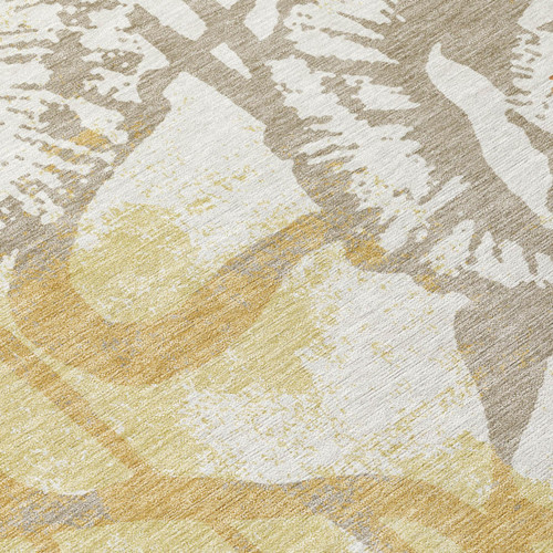 10' X 14' Wheat And Gold Floral Washable Indoor Outdoor Area Rug