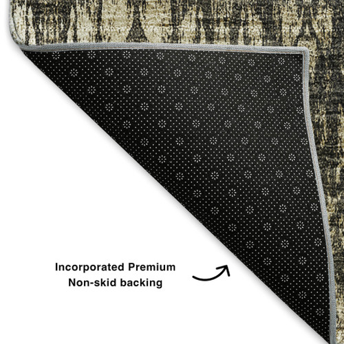 8' Black And Beige Moroccan Washable Round Rug With UV Protection
