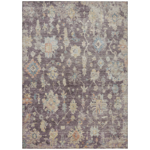 10' X 14' Eggplant Beige And Blue Floral Washable Indoor Outdoor Area Rug