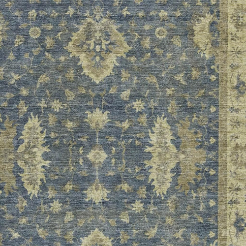 5' X 8' Blue And Green Floral Washable Indoor Outdoor Area Rug