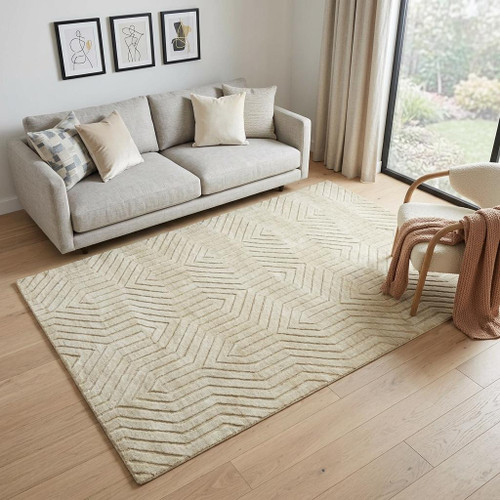 5' X 8' Tan And Natural Wool Geometric Hand Tufted Area Rug