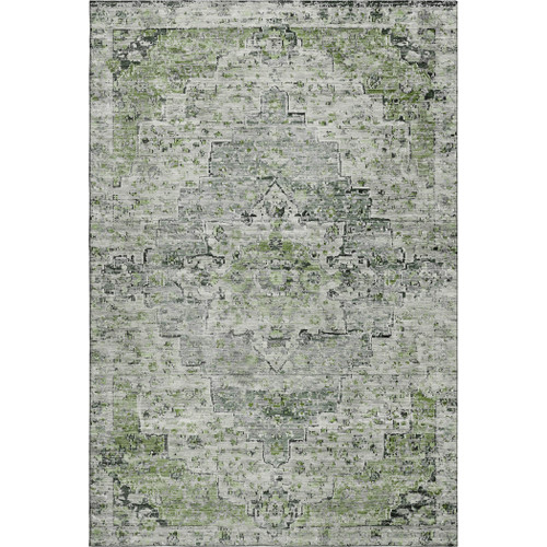 9' X 12' Artichoke Green And Gray Floral Medallion Washable Area Rug With UV Protection