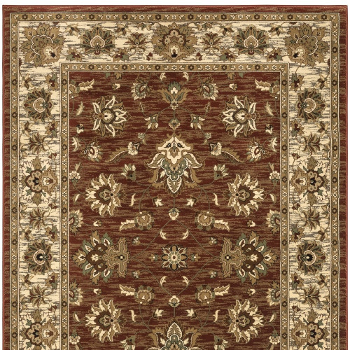 7' X 10' Red And Ivory Floral Area Rug