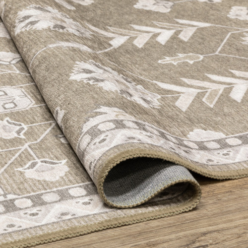10' X 13' Brown And Ivory Oriental Washable Area Rug