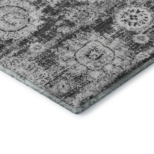 5' X 8' Gray And Ivory Floral Washable Area Rug With UV Protection