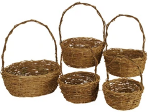 Set Of 5 Unpeeled Willow Baskets - Brown