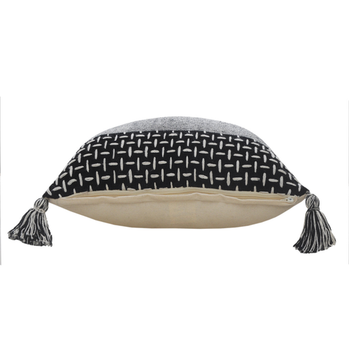 20" Black And White Geometric Cotton Throw Pillow Cover with Tassels