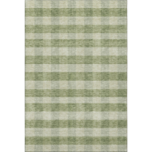 3' X 5' Green And Ivory Plaid Washable Area Rug With UV Protection