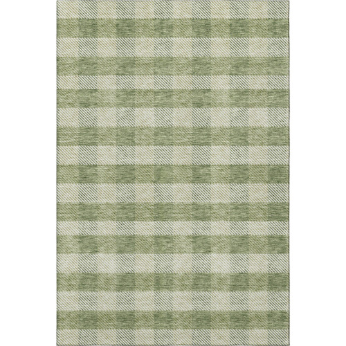 3' X 5' Green And Ivory Plaid Washable Area Rug With UV Protection