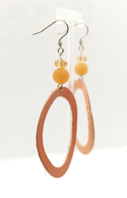 Pumpkin Leather and Citrus Jasper Earrings