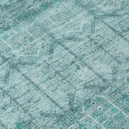 10' X 14' Aqua And Teal Blue Tribal Washable Indoor Outdoor Area Rug