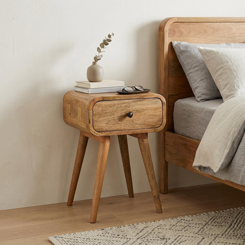 19" Oak Solid Wood Round One Drawer Nightstand