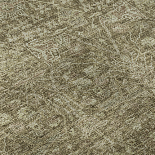 5' X 8' Brown And Beige Floral Washable Area Rug With UV Protection