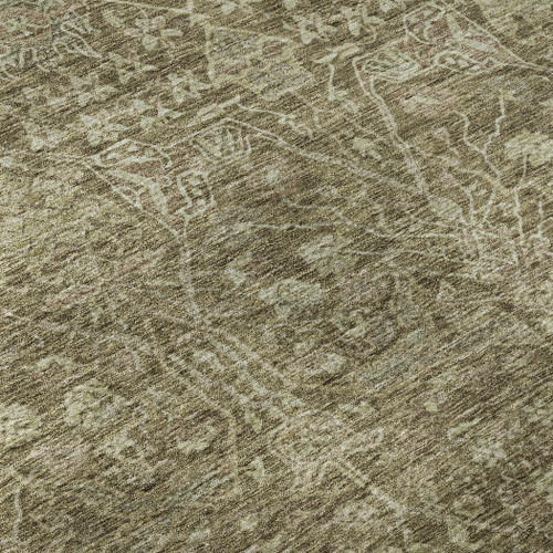 5' X 8' Brown And Beige Floral Washable Area Rug With UV Protection