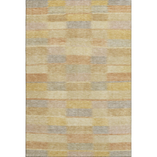 9' X 12' Wheat Beige And Gray Striped Washable Area Rug With UV Protection
