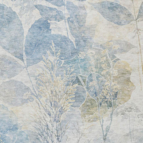 8' X 10' Sky Blue And Blue Floral Washable Indoor Outdoor Area Rug
