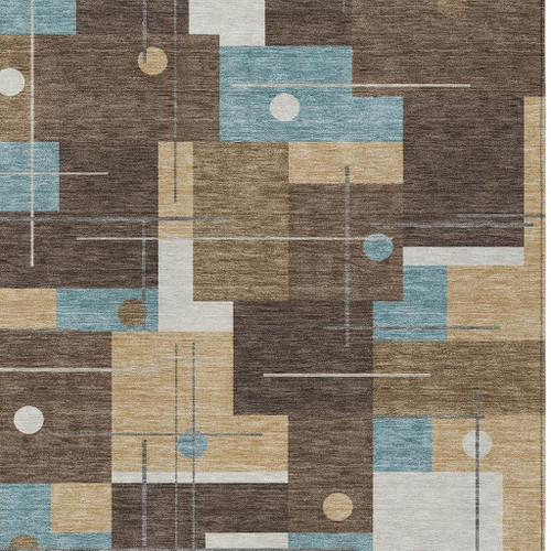 10' X 14' Brown And Pewter Geometric Washable Indoor Outdoor Area Rug