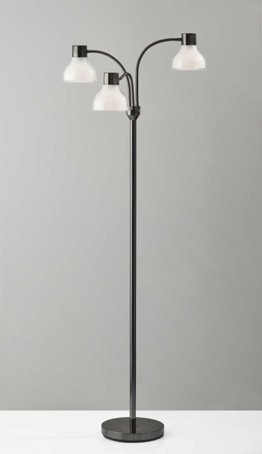 69" Black And White Metal Three Light Tree Floor Lamp With White Bowl Shade