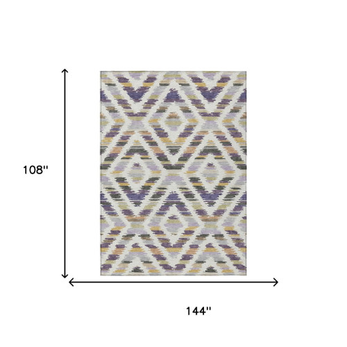 9' X 12' Purple And Lavender Tribal Washable Indoor Outdoor Area Rug