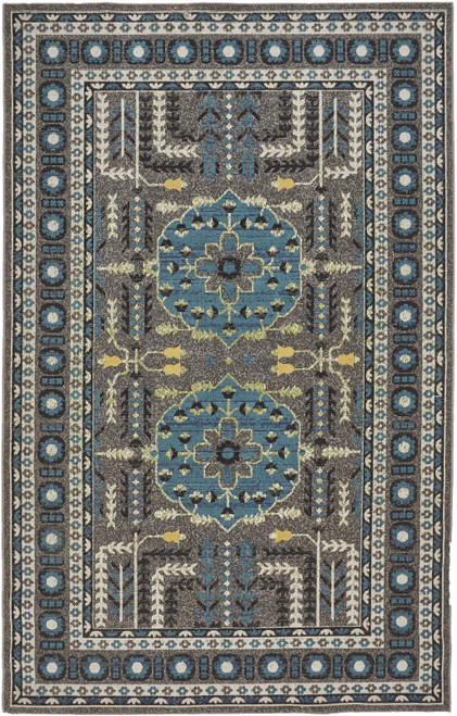 10' X 13' Gray Blue and Green Oriental Power Loom Area Rug