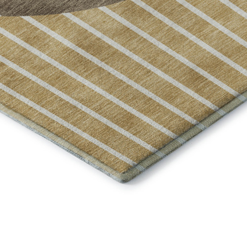 9' X 12' Wheat Ivory And Brown Striped Washable Area Rug With UV Protection