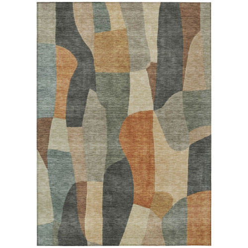 8' X 10' Terra Cotta And Gray Abstract Washable Indoor Outdoor Area Rug
