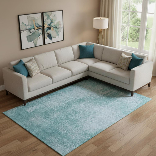 10' X 14' Aqua And Teal Abstract Washable Area Rug With UV Protection