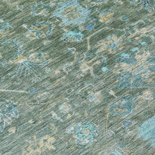 8' X 10' Sage Teal Blue And Beige Tribal Washable Indoor Outdoor Area Rug