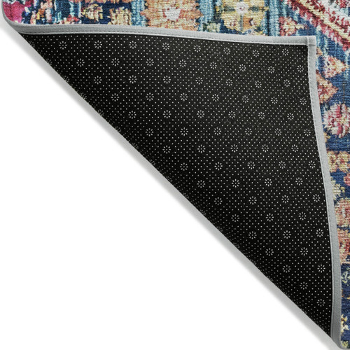 9' X 12' Teal Blue And Merlot Aztec Washable Indoor Outdoor Area Rug