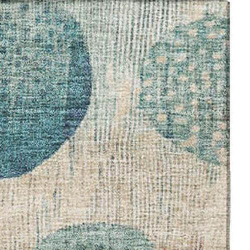 5' X 8' Teal Pink And Beige Geometric Washable Area Rug With UV Protection
