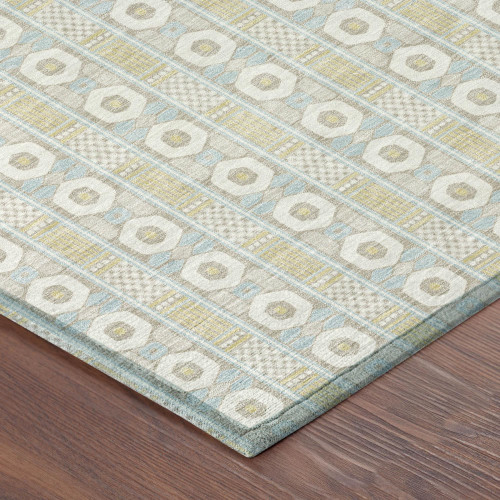 9' X 12' Ivory And Silver Striped Washable Indoor Outdoor Area Rug