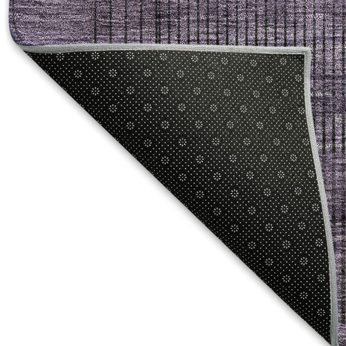 8' X 10' Plum And Gray Striped Washable Area Rug With UV Protection