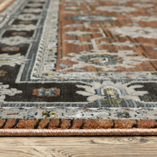 5' X 8' Rust Gray And Beige Oriental Area Rug With Fringe