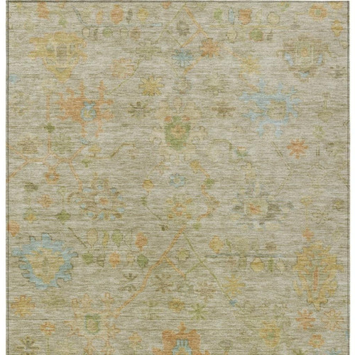 8' X 10' Khaki And Beige Floral Washable Indoor Outdoor Area Rug