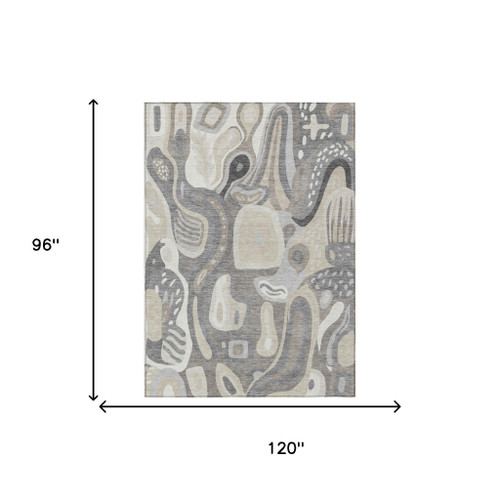 8' X 10' Taupe And Beige Abstract Washable Indoor Outdoor Area Rug